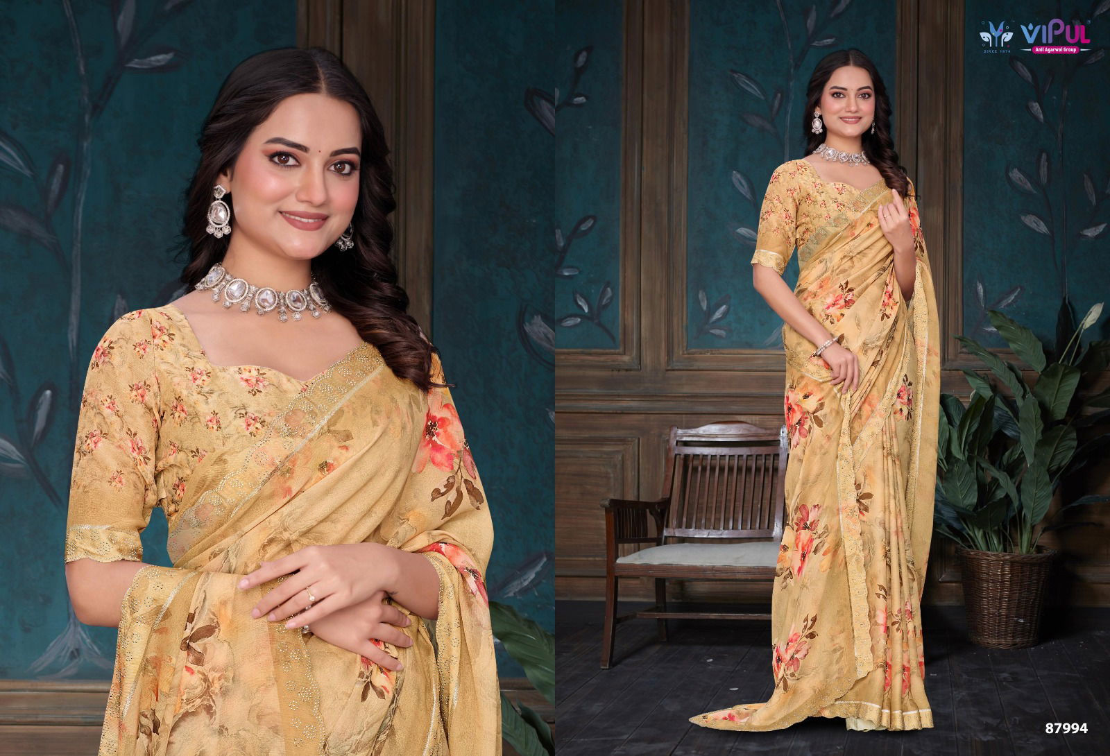 Estella By Vipul Dal Moss Printed Daily Wear Saree Wholesale Price In Surat